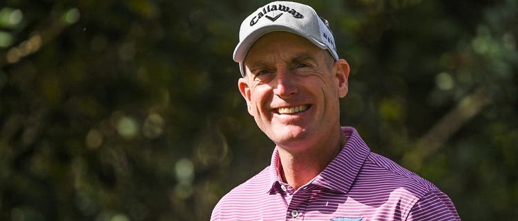 ORLANDO, FL - DECEMBER 19: Jim Furyk smiles while walking off the first tee during the first round of the PGA TOUR Champions PNC Championship at Ritz-Carlton Golf Club on December 19, 2020 in Orlando, Florida. (Photo by Ben Jared/PGA TOUR)